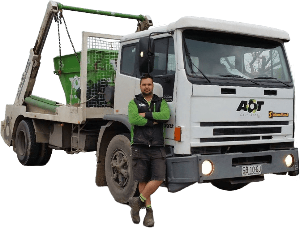 Owner Beau standing with Skip Bin Truck